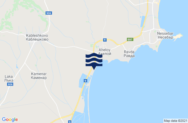 Karte der Gezeiten Obshtina Pomorie, Bulgaria