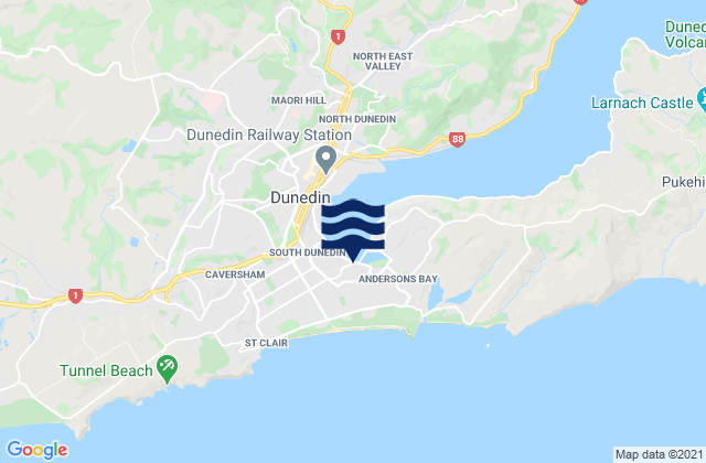 Karte der Gezeiten Ocean Beach, New Zealand