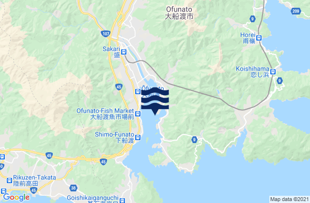 Karte der Gezeiten Ohunato, Japan