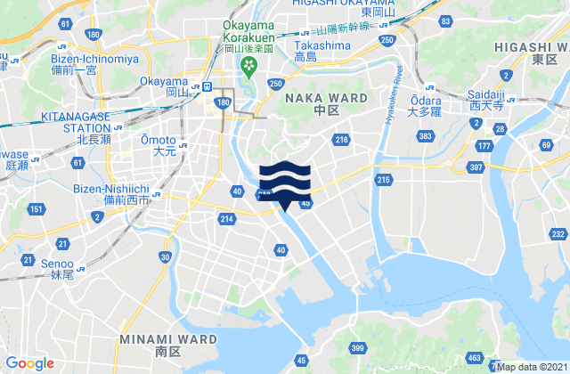 Karte der Gezeiten Okayama, Japan