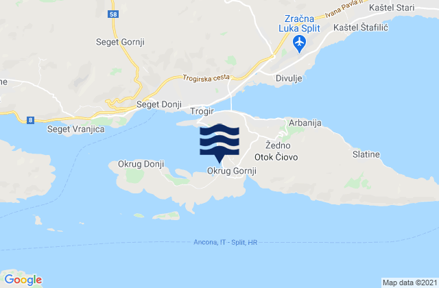 Karte der Gezeiten Okrug Gornji, Croatia
