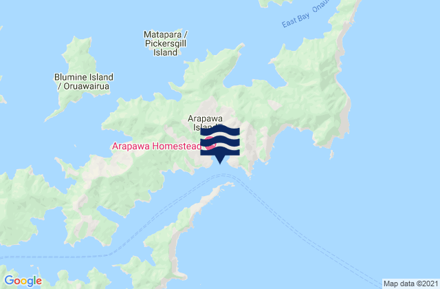 Karte der Gezeiten Okukari Bay, New Zealand