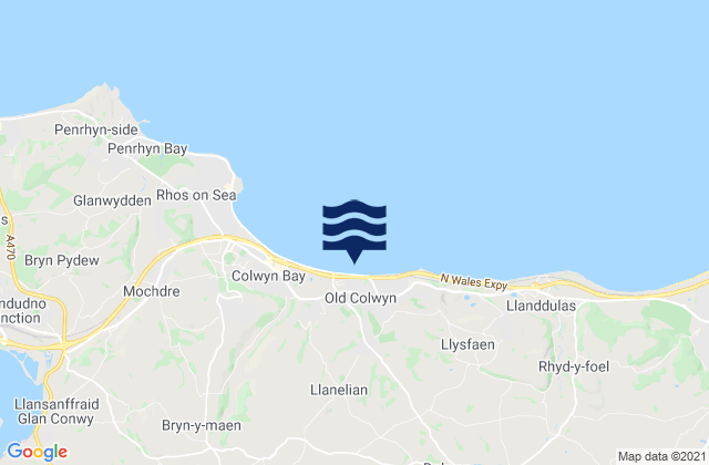 Karte der Gezeiten Old Colwyn Beach, United Kingdom