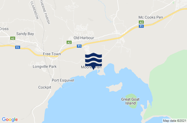 Karte der Gezeiten Old Harbour Bay, Jamaica
