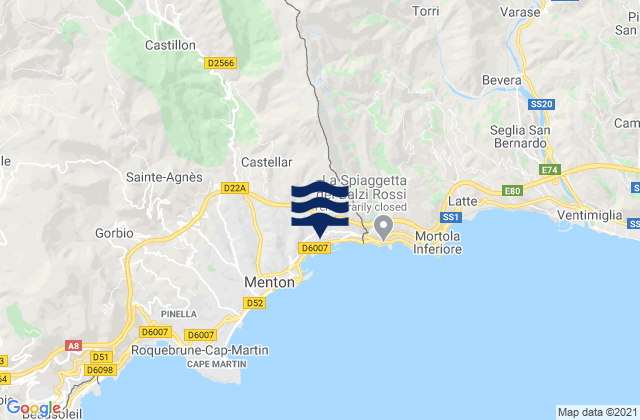 Karte der Gezeiten Olivetta San Michele, Italy