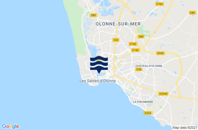 Karte der Gezeiten Olonne-sur-Mer, France