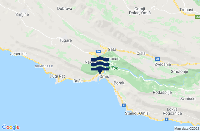 Karte der Gezeiten Omiš, Croatia