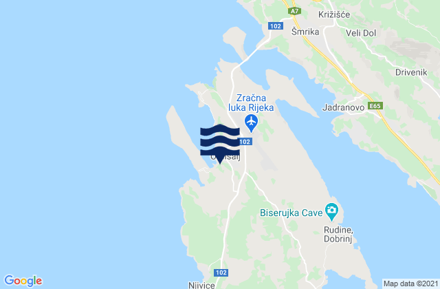 Karte der Gezeiten Omišalj, Croatia