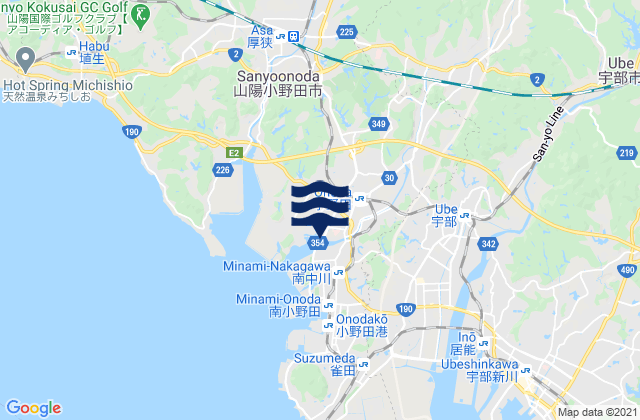 Karte der Gezeiten Onoda, Japan