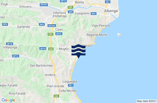 Karte der Gezeiten Onzo, Italy
