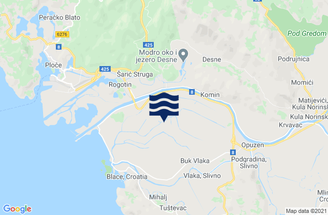 Karte der Gezeiten Opuzen, Croatia