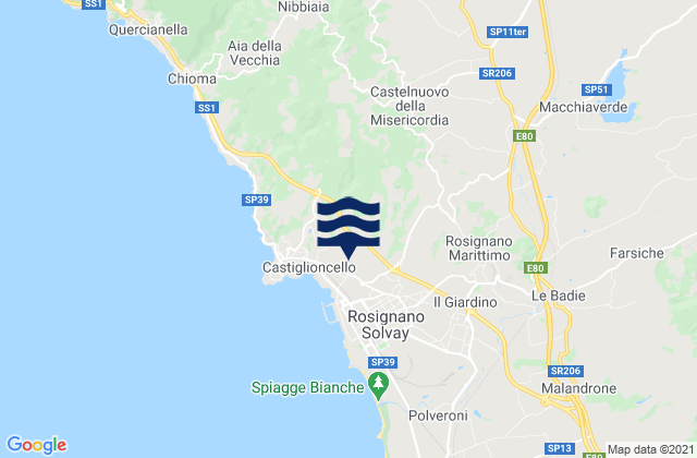 Karte der Gezeiten Orciano Pisano, Italy