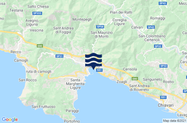 Karte der Gezeiten Orero, Italy