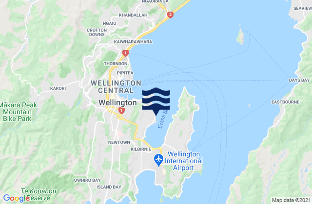 Karte der Gezeiten Oriental Bay, New Zealand