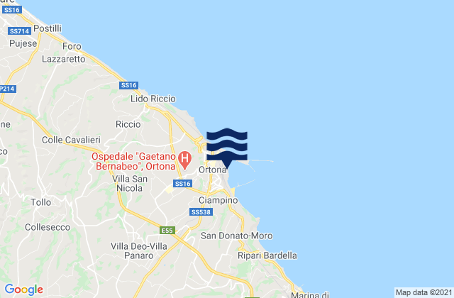 Karte der Gezeiten Ortona, Italy