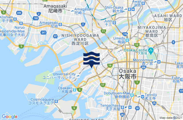 Karte der Gezeiten Osaka, Japan