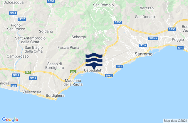 Karte der Gezeiten Ospedaletti, Italy