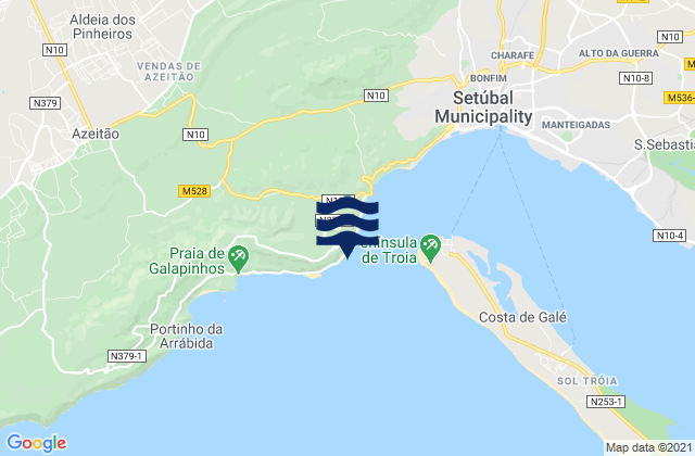 Karte der Gezeiten Outão Beach, Portugal