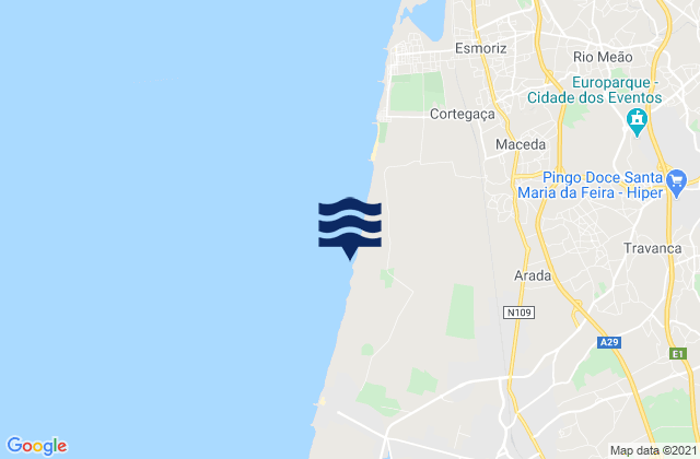 Karte der Gezeiten Ovar, Portugal