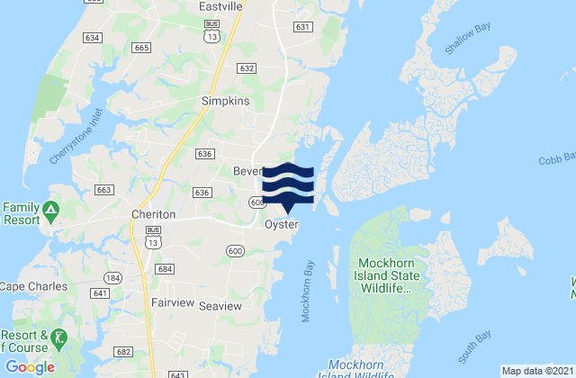 Karte der Gezeiten Oyster Harbor, United States