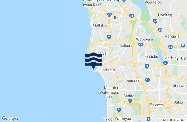 Karte der Gezeiten Padbury, Australia