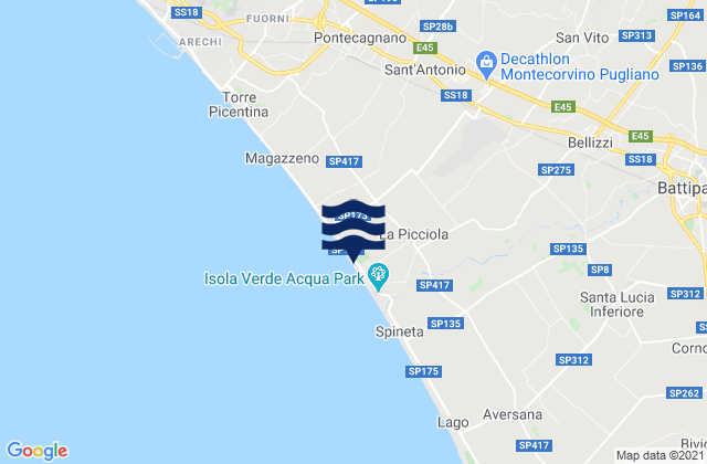 Karte der Gezeiten Pagliarone, Italy