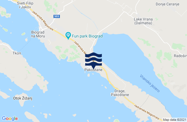 Karte der Gezeiten Pakoštane, Croatia