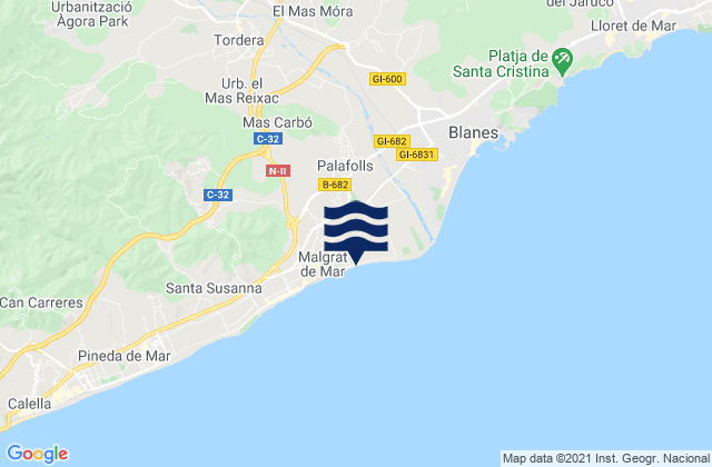 Karte der Gezeiten Palafolls, Spain