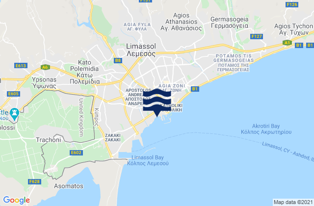 Karte der Gezeiten Palódeia, Cyprus