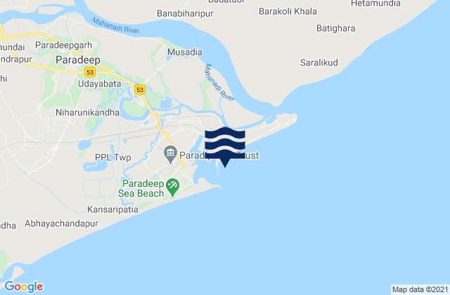 Karte der Gezeiten Paradwip, India