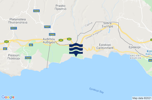 Karte der Gezeiten Paramáli, Cyprus