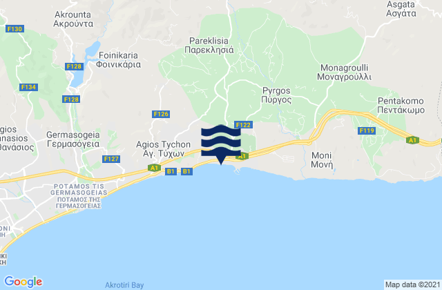 Karte der Gezeiten Parekklisha, Cyprus