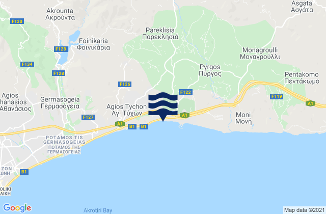 Karte der Gezeiten Parekklisiá, Cyprus