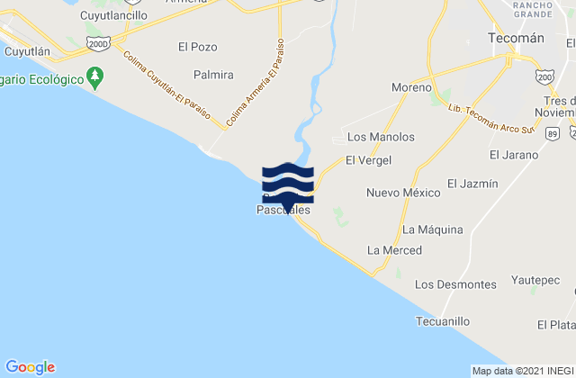 Karte der Gezeiten Pascuales, Mexico