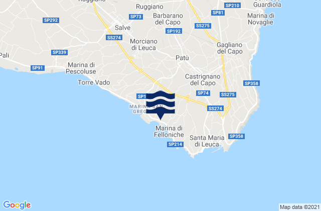 Karte der Gezeiten Patù, Italy