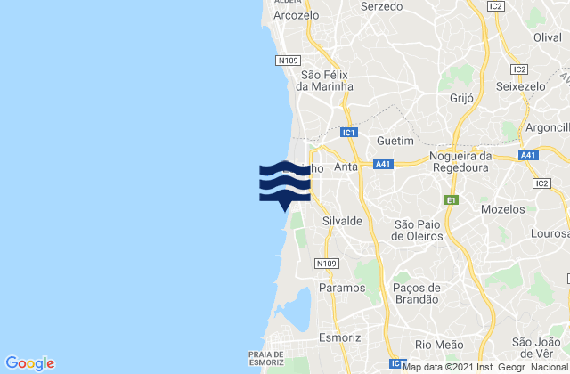 Karte der Gezeiten Paços de Brandão, Portugal