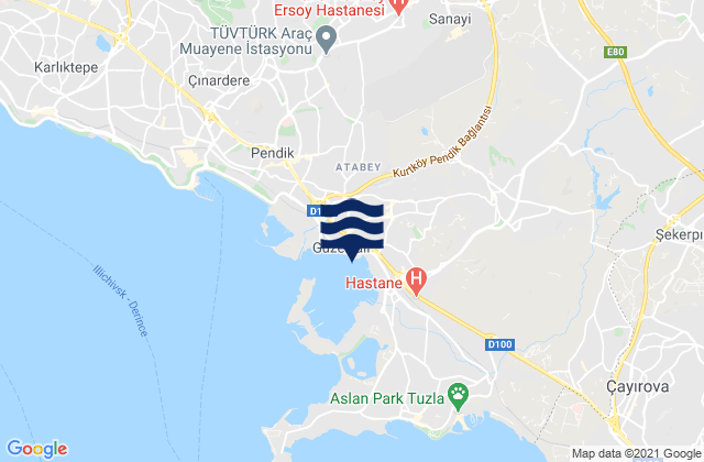 Karte der Gezeiten Pendik, Turkey