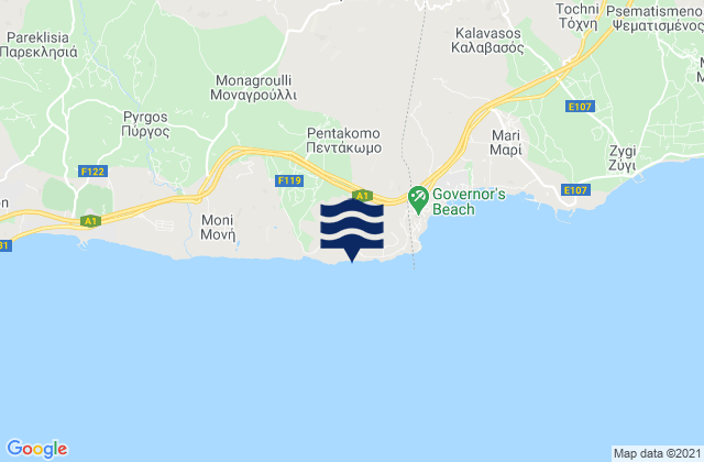 Karte der Gezeiten Pentákomo, Cyprus