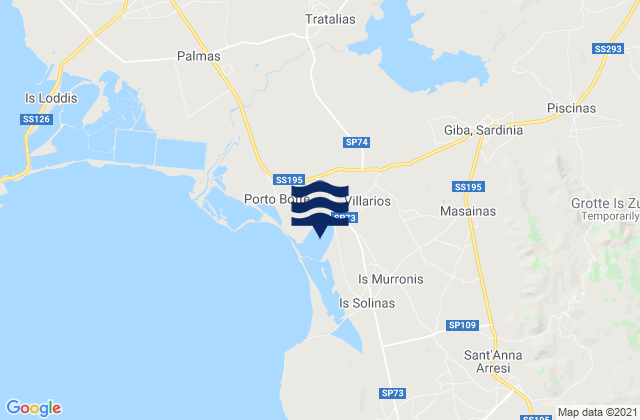 Karte der Gezeiten Perdaxius, Italy