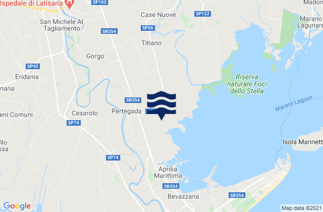 Karte der Gezeiten Pertegada, Italy