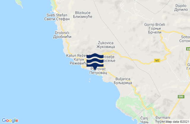 Karte der Gezeiten Petrovac na Moru, Montenegro