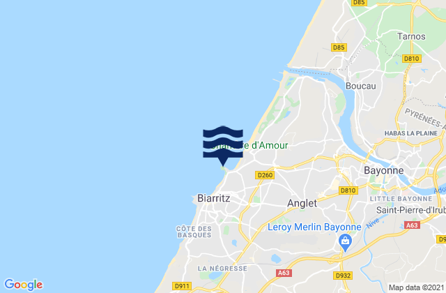 Karte der Gezeiten Phare de Biarritz, France