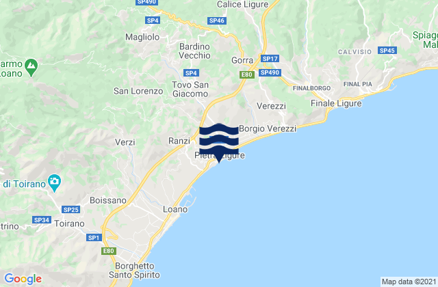 Karte der Gezeiten Pietra Ligure, Italy
