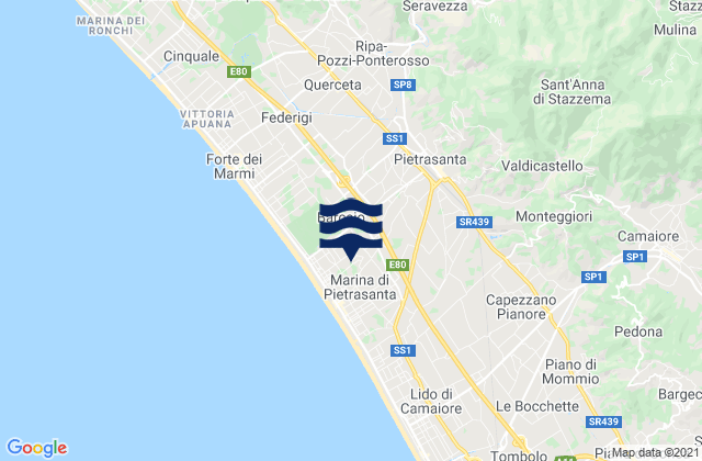 Karte der Gezeiten Pietrasanta, Italy