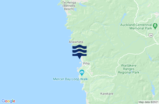 Karte der Gezeiten Piha Beach, New Zealand