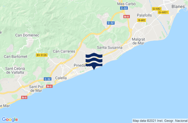 Karte der Gezeiten Pineda de Mar, Spain