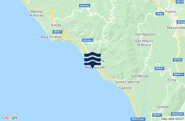Karte der Gezeiten Pisciotta, Italy