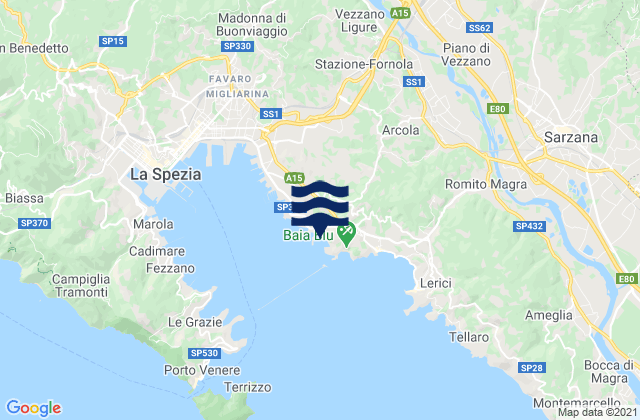Karte der Gezeiten Pitelli, Italy