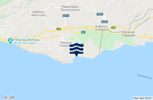 Karte der Gezeiten Platanísteia, Cyprus