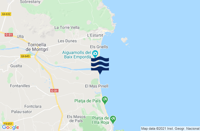 Karte der Gezeiten Platja de la Gola del Ter, Spain